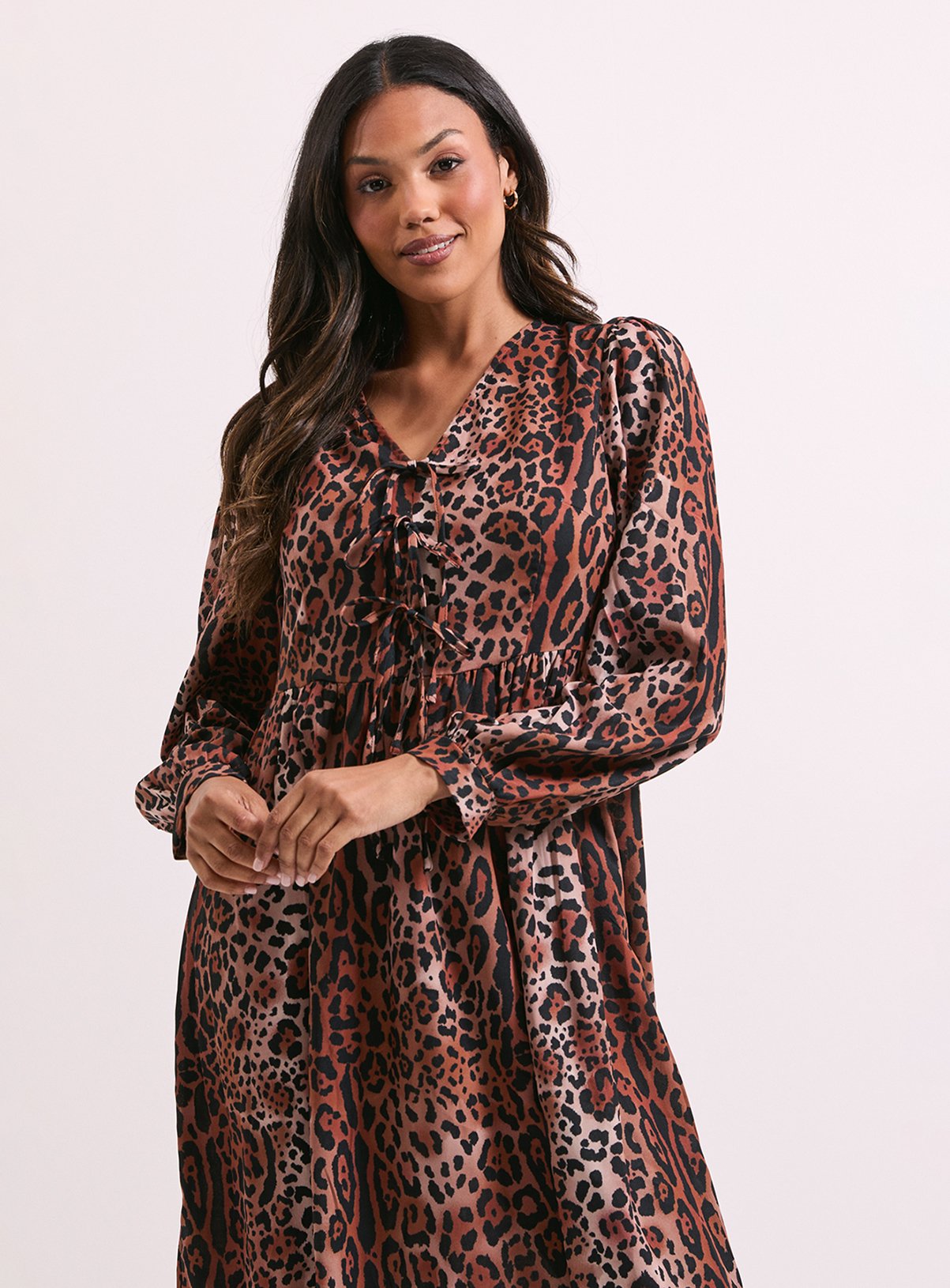 DOROTHY PERKINS Bow Front Blouson Sleeve Printed Midi Dress 12 - Image 2 thumbnail